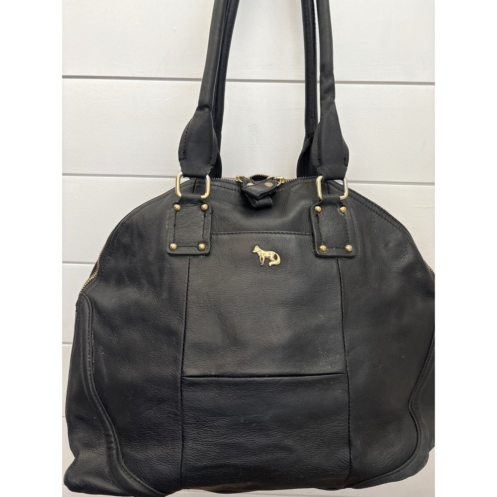 Vintage Emma Fox Black Pebbled Leather Satchel Bag Gold‎ Hardware Floral Lining